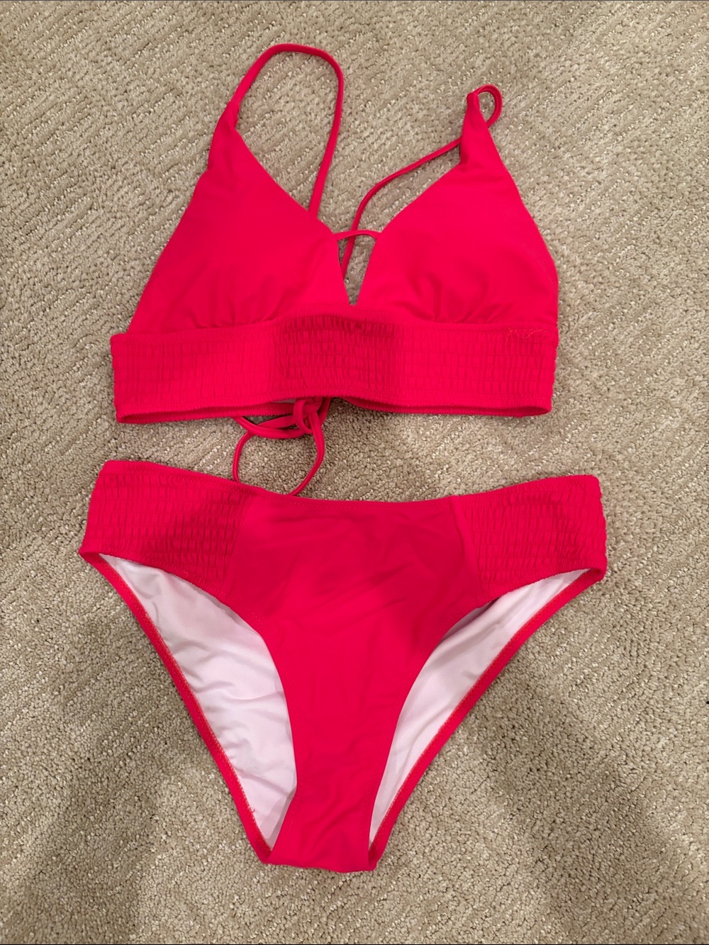Women’s Hot Pink Smocked Bikini Set